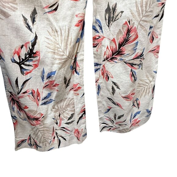 Briggs Wide Leg Pants Linen Blend Beige Floral Size Medium Elastic Waist - Picture 10 of 11